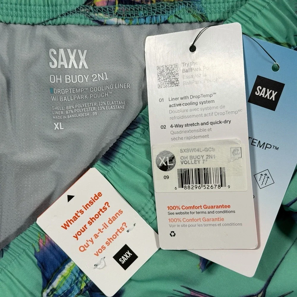 Saxx Men's Size XL‎ Fish Print Oh Buoy 2N1 Volley 7